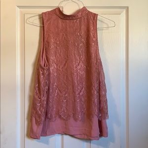 Lynn Ryan Peach Mock Neck Lace Top